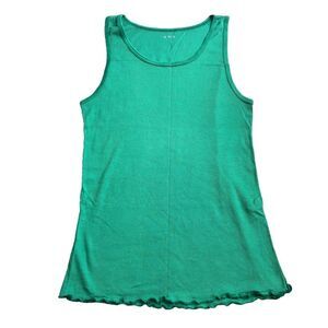 Three Dots Kelly‎ Green Lettuce Hem Ribbed Tank Size XL